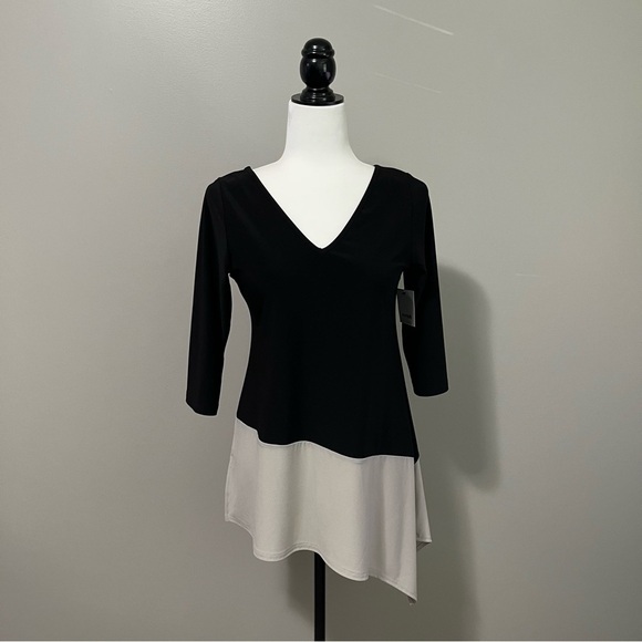 Sympli Color Block V-Neck Pullover Style 22269cb2 Asymmetrical Tunic Top - Picture 5 of 14